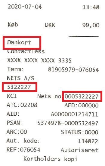 bon med eksempel på Dankort betaling
