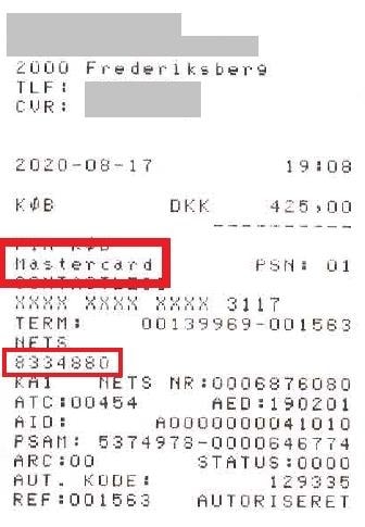 bon med eksempel på Mastercard betaling