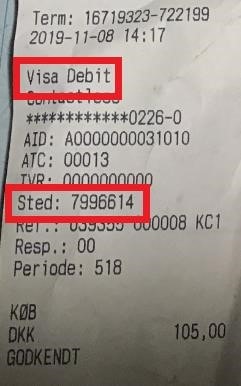 bon med eksempel på Visa betaling