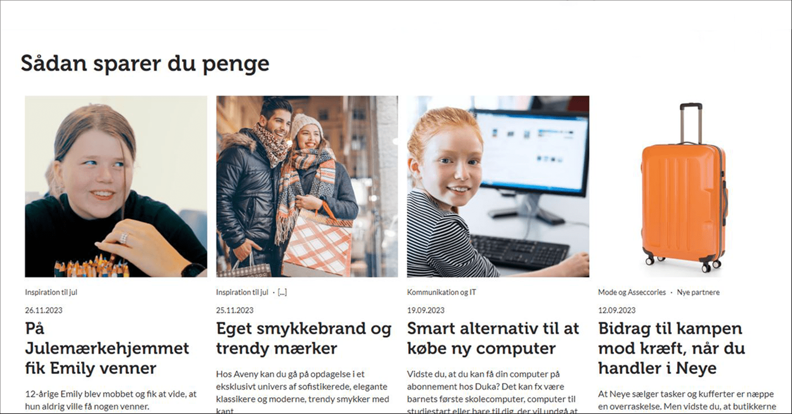 Eksempel på online artikel forside præsentation